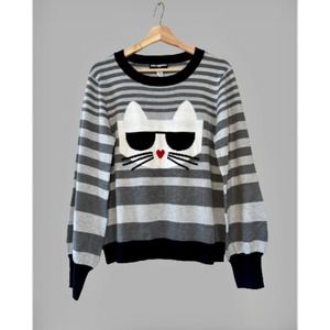 NWT Karl Lagerfeld striped sweater M and XL Crew Neck Choupette Lagerfeld